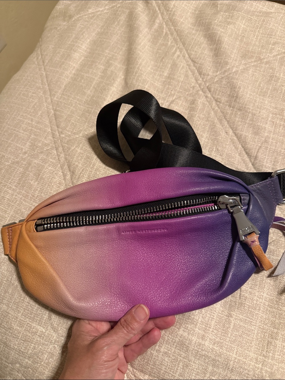 Aimee Kestenberg Gradient Purple Pink Tan Leather Crossbody Belt Bag - Picture 3 of 10